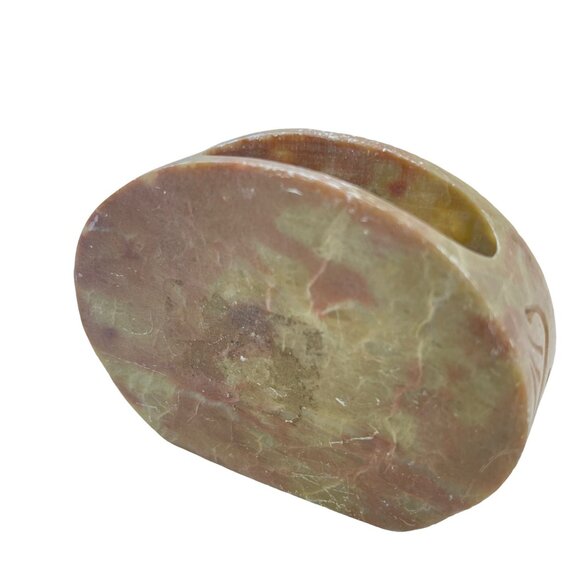 Hand Carved Soapstone Desk Accessory Holder With Floral Design - Picture 5 of 11